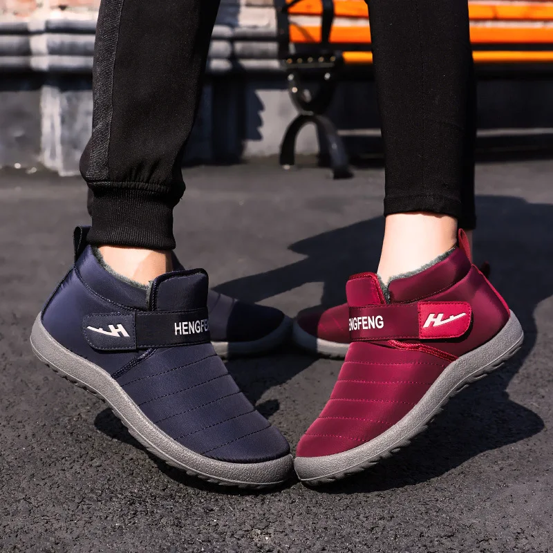 WEH Men Boots Warm 2021 trending Snow Couple Winter Shoes women Comfortable Outdoor work shoes sneakers black | Обувь