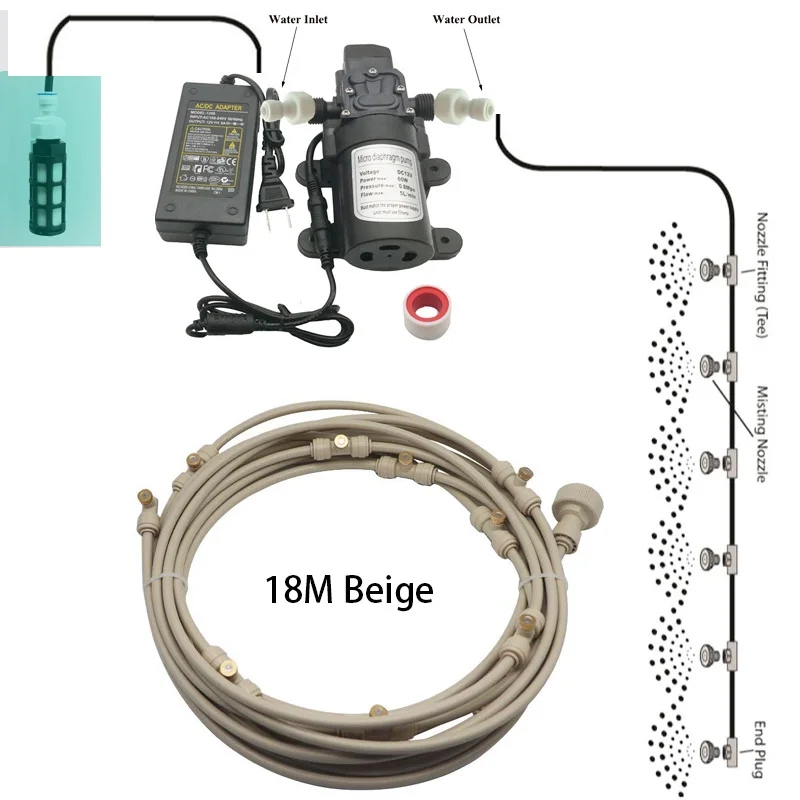 Beige 18M Kit 6 м-18 м садовая система водяного тумана система охлаждения водяного тумана распылитель для орошения запотевание для зеленых цветов - Цвет: Beige 18M Kit