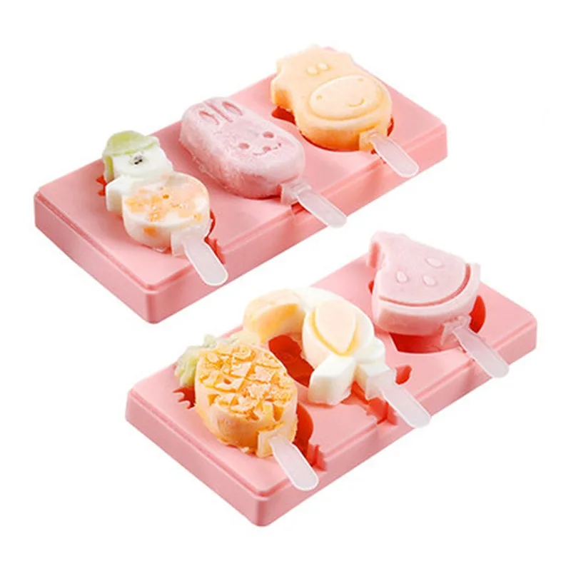 

Silicone Ice Cream Mold with Lid Animals Shape Jelly Mold Children Handmade DIY Dessert Popsicle Ice Grid with Popsicle Sticks