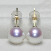 gorgeous 8 8 5mm japan nature round akoya white pink pearl earring 18k gold
