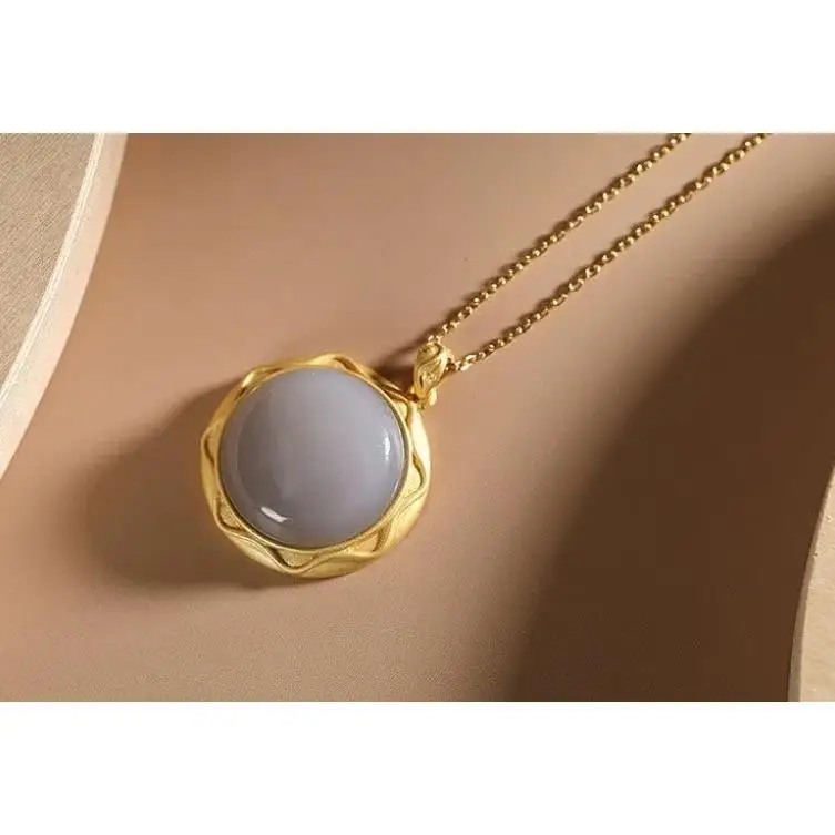 

Natural Hetian Jade S925 Sterling Silver Clavicle Necklace Niche Design Elegant Retro Hanfu Pendant Ancient Style Lady