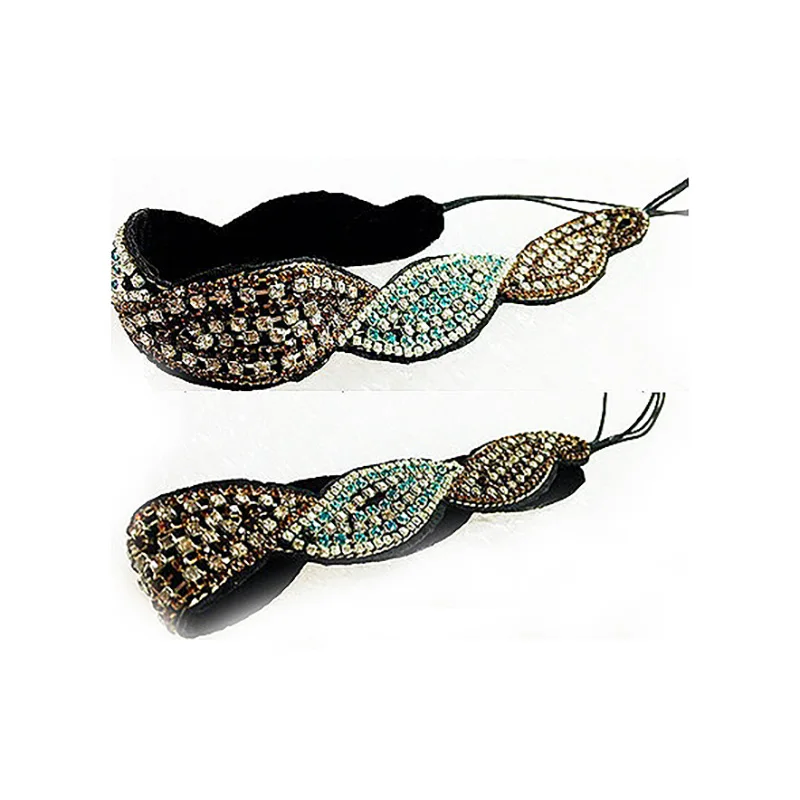 

New Wholesale fashion colorful gems beads handmade elastic headband hairband hair accessories