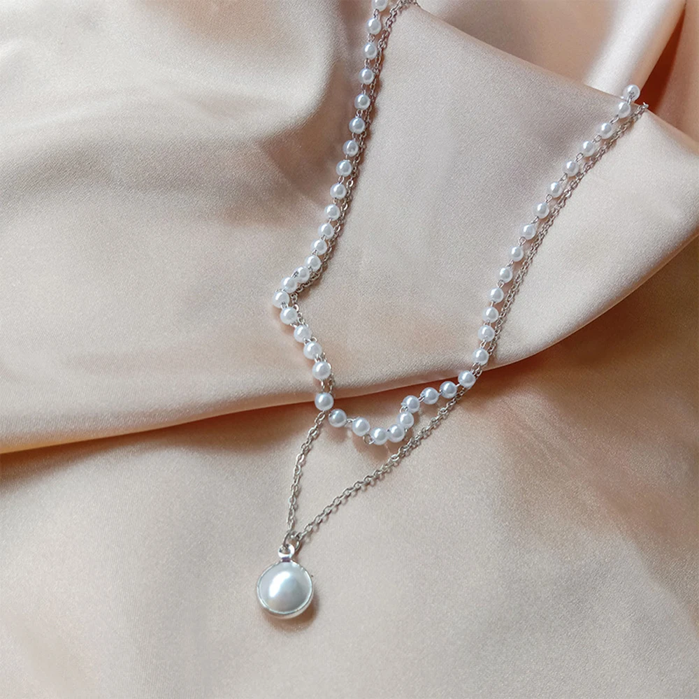 

SUMENG 2020 New Fashion Kpop Pearl Choker Necklace Cute Double Layer Chain Pendant For Women Jewelry Girl Gift