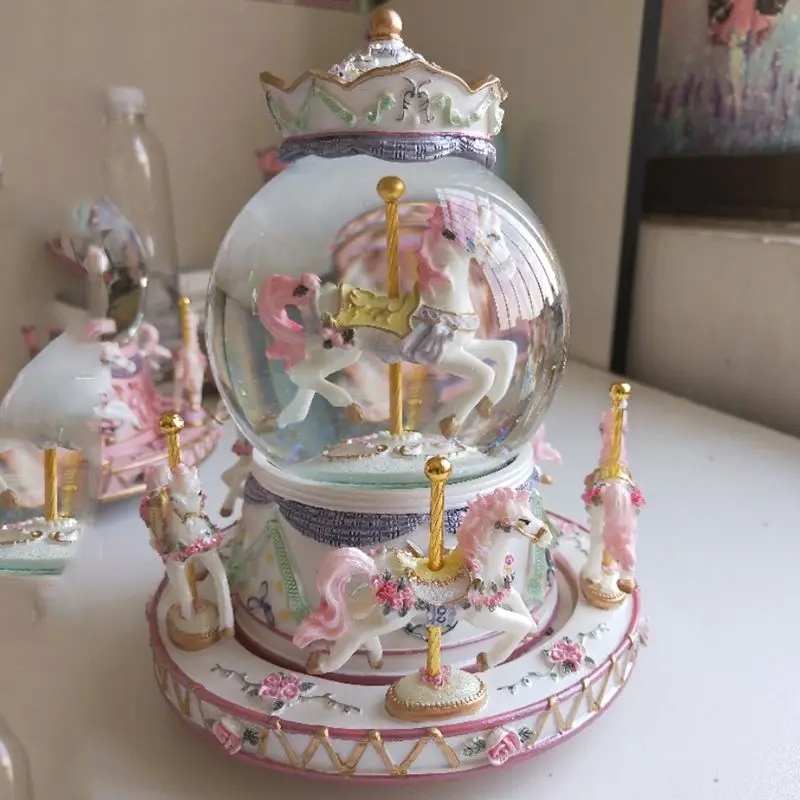 Вращаться музыкальная шкатулка, роскошная карусель Стекло шар Кукольный Миниатюрный Кукольный домик с Castle In The Sky Мелодия идеально подходит для подарка на день рождения