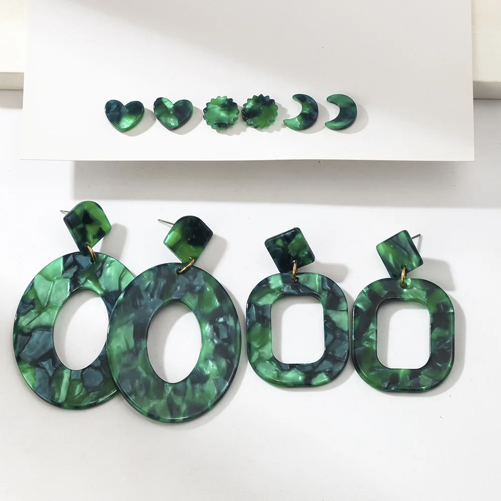 

Women Fashion Earrings Ins Popular Exaggerated Jewelry Green Acetate Plate Earring Set Stud Earrings Dangle Earrings