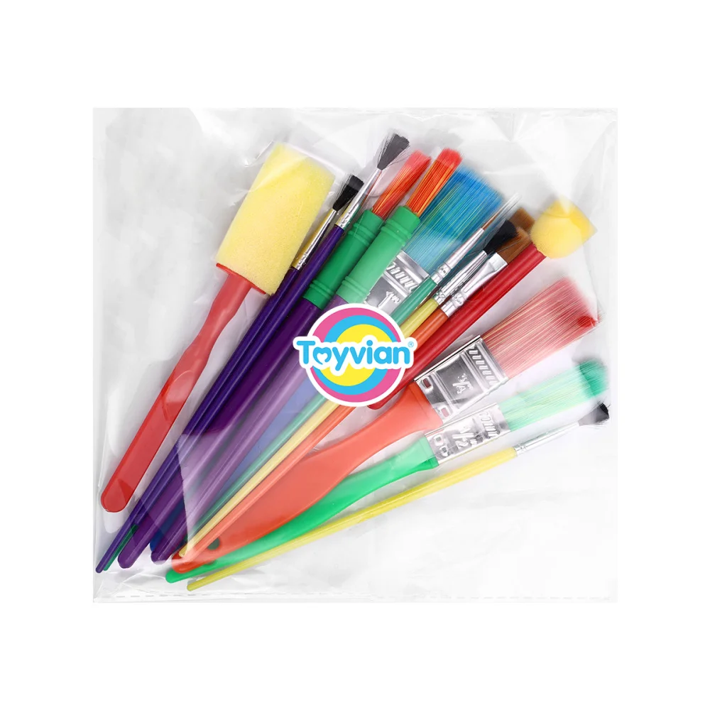 

Toyvian 15 Pcs Painting Brush Plastic Handle Kid Color DIY Painting Washing Graffiti Tools Early Education Creative Toys (Random
