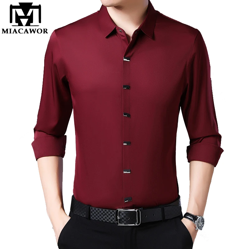 MIACAWOR/Белая мужская рубашка с металлическими пуговицами и французским подолом
