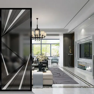 

European style art screen stainless steel partition wall living room porch decorative glass blocking wall