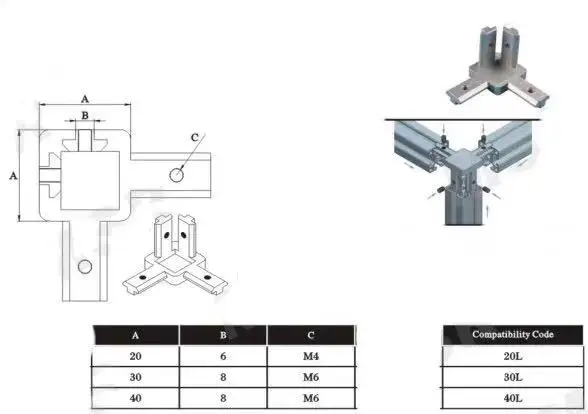 L образный трехмерный угловой разъем 2020 3030 4040 для экструзионных профилей