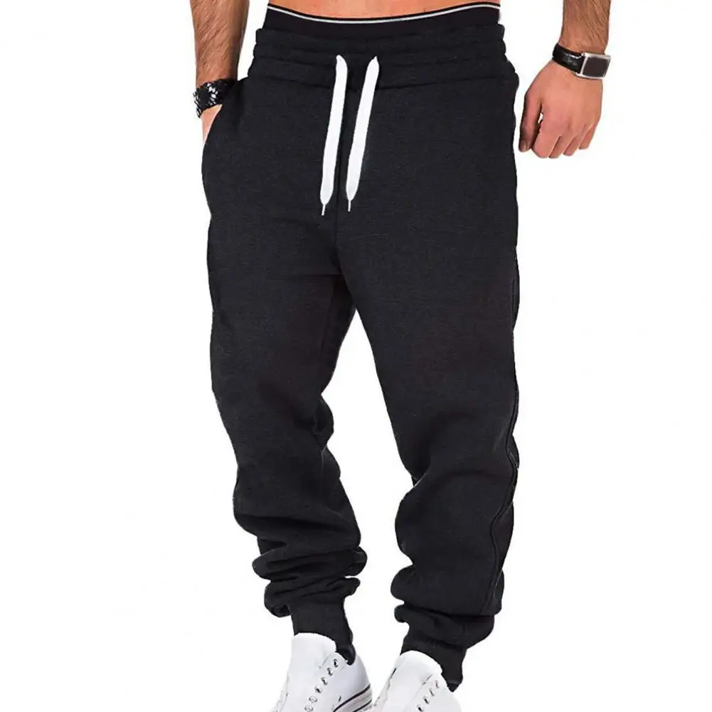 

Male Sweatpants 2021 Pockets Elastic Waist Casual Trousers Plush Lined Adjustable Drawstring Men Fitness Pants for Outdoor Sport