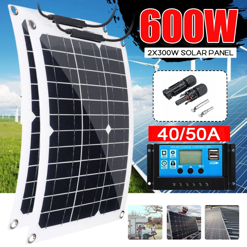 600W 300W Панели солнечные 18V Sun Мощность батареи банка пакет W/крышка разъема