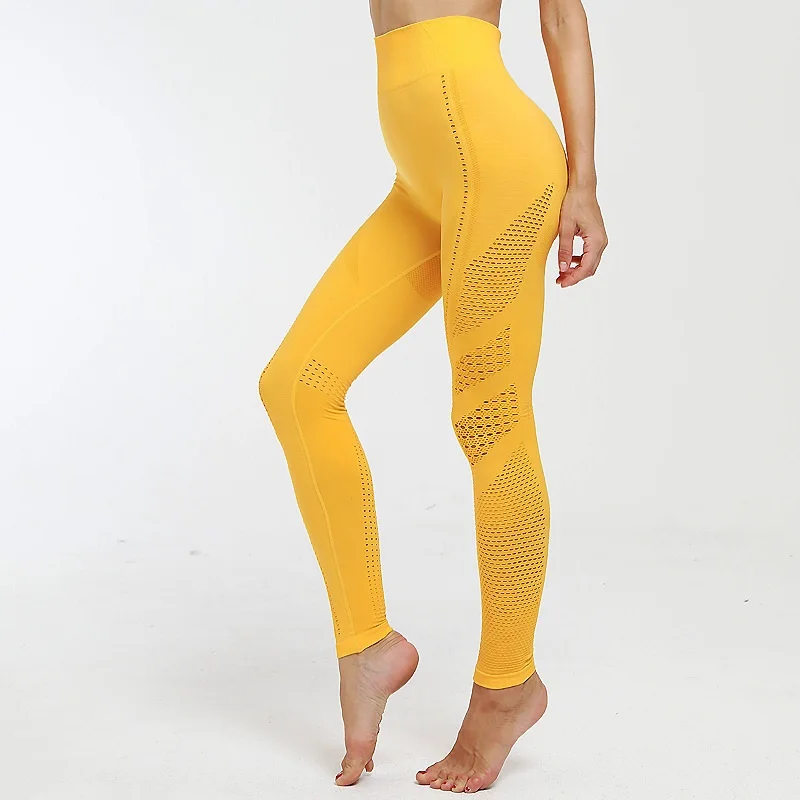 Seamless Yoga Pants Women High Waist Hollow Out Breathable Fitness Sport Leggings Push Up Elasticity Dot Sweatpant | Спорт и