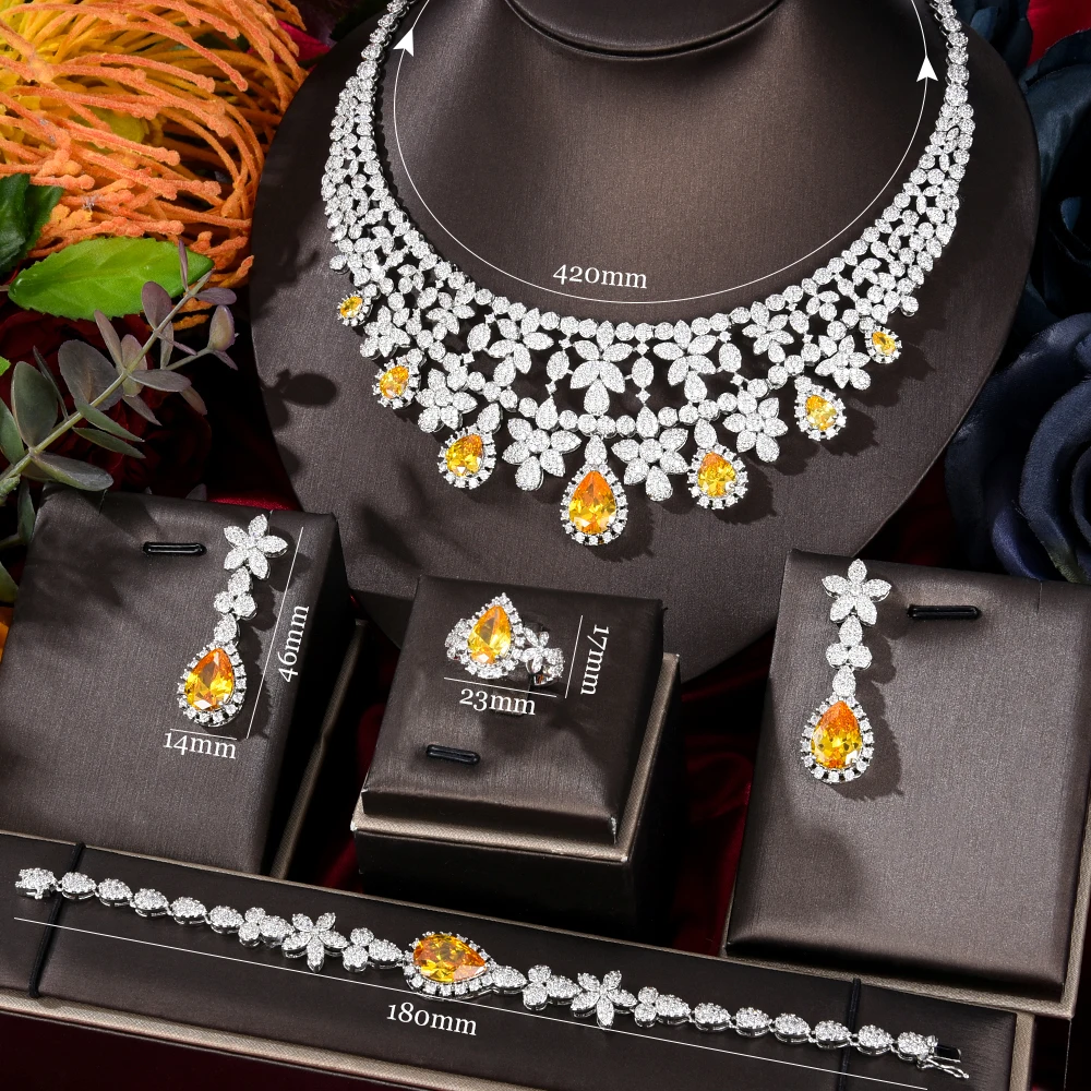 

Luxury Fashion African Beads Jewelry Set Necklace Earrings Bangle Ring Set Wedding 4 PCS Jewelry Set Bridal Dubai Accessories
