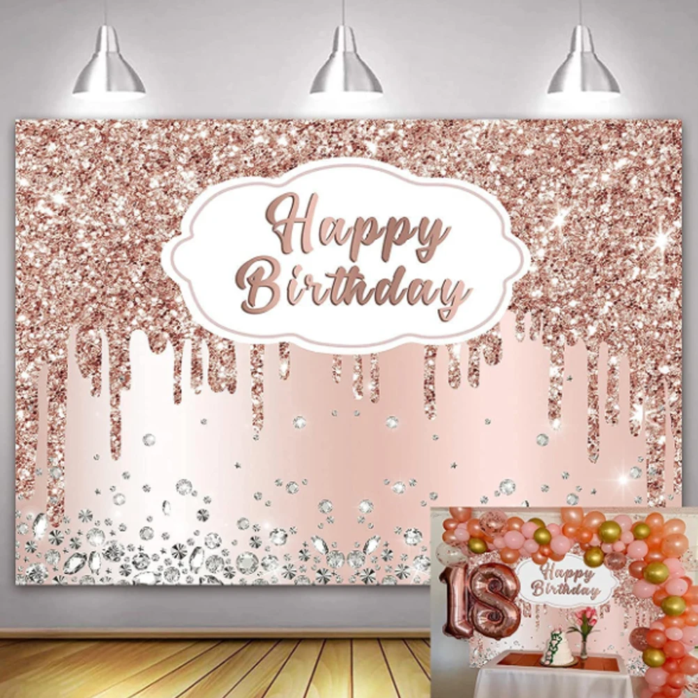 Блестящий розовый Золотой декор для вечеринки в честь Дня Рождения фото фон