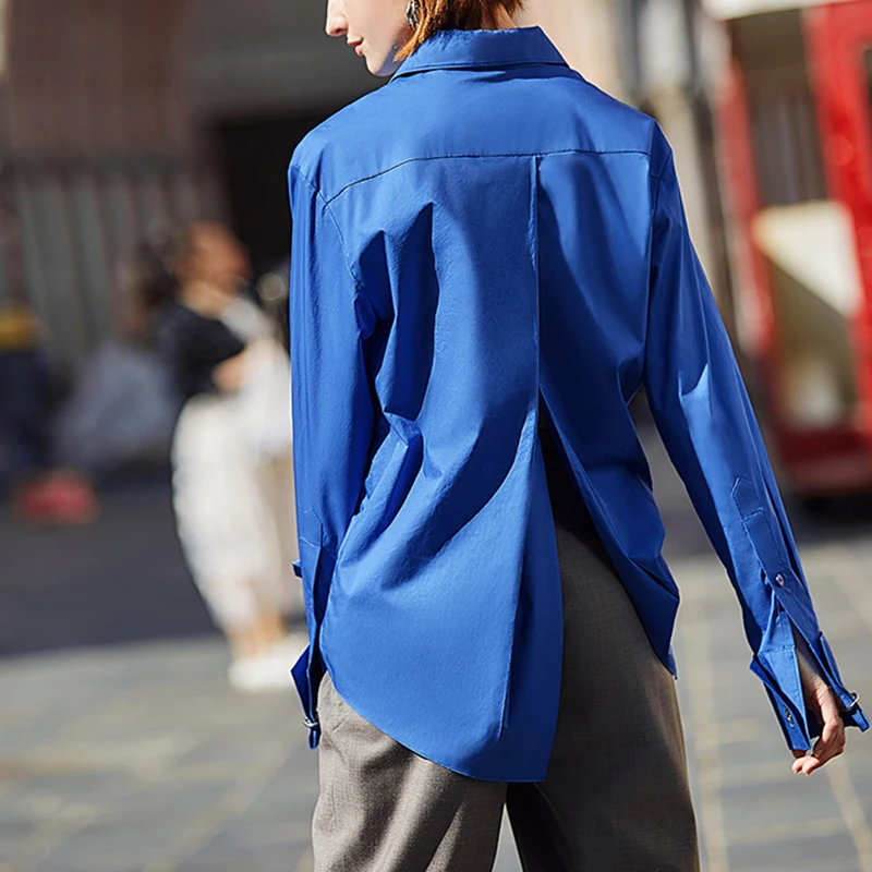 

SISPELL Patchwork Pockets For Female Blouse Shirts Lapel Collar Long Sleeve Loose Women's Casual Shirt Fashion Autumn New Tide