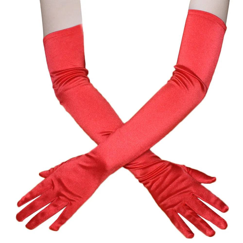 

Black White Red Grey Skin Opera/Elbow/Wrist Stretch Satin Finger Long Gloves Women Flapper Gloves Matching Costume
