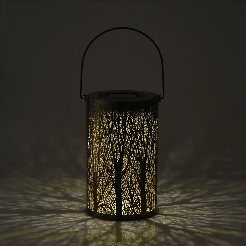 

led solar wrought iron hollow light outdoor courtyard projection decorative lantern hanging tree light garden solar light