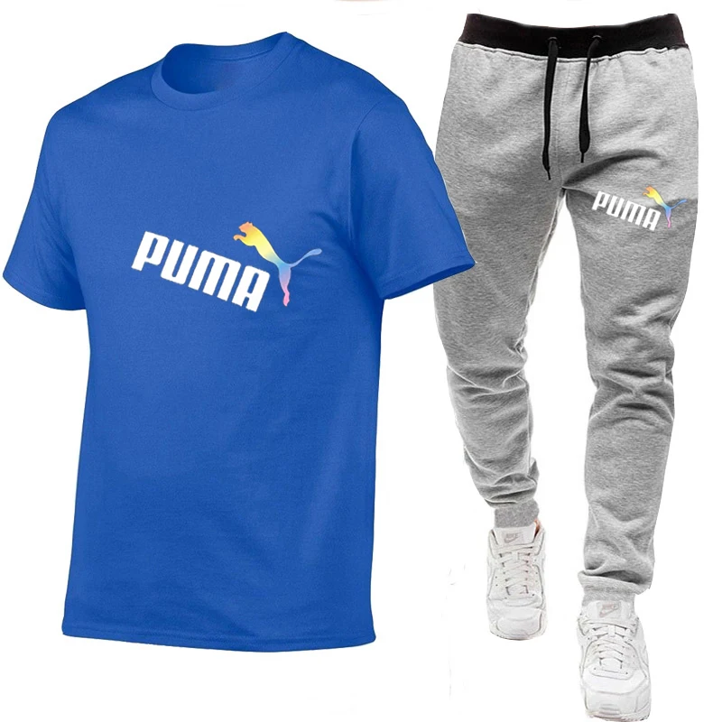 

2021 new PUMA men's casual sportswear summer sportswear two-piece T-shirt brand track suit men's sportswear sports suit S-3XL