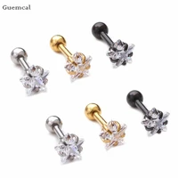 guemcal 2pcs new stainless steel five pointed star threaded ball earrings human body piercing jewelry