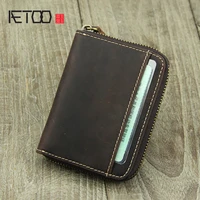 aetoo crazy horse leather zippered cowhide bag multi functional retro zero wallet large capacity multi card card bag