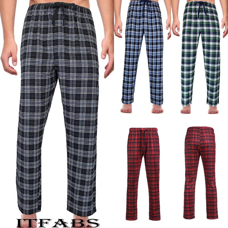 Mens Loose Sleep Bottoms Plaid Flannel Lounge/Pajama Bottoms Casual Pants Daily Loose Fit High Waist Stretchy Sleeping Trousers