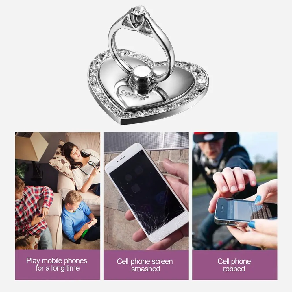 Universal Metal Finger Ring Mobile Phone Stand Holder Fashion Jewelry Style Holder Heart Shape Stand For iPhone Huawei Samsung