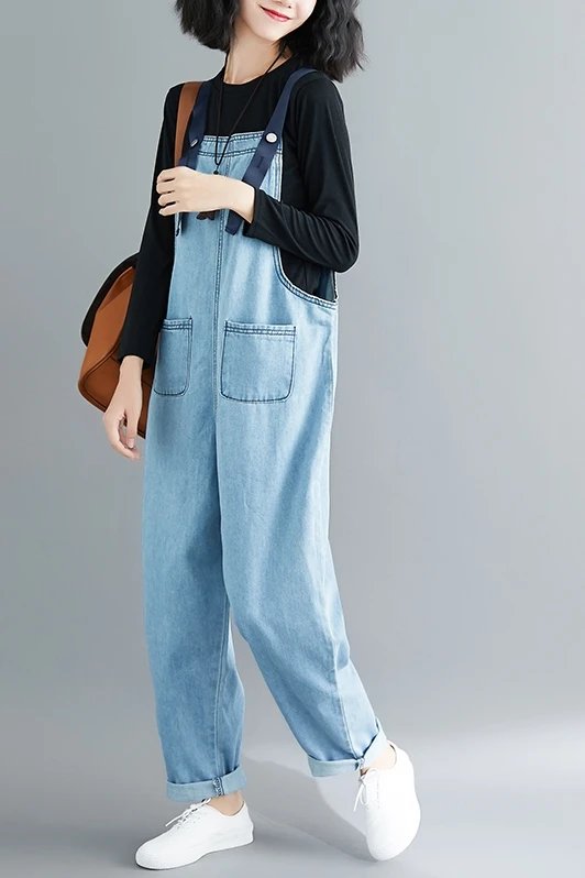 

Cargo Pant Overalls Suspender Buckle Eyelet Denim Trouser Purple Straight Korean Vintage