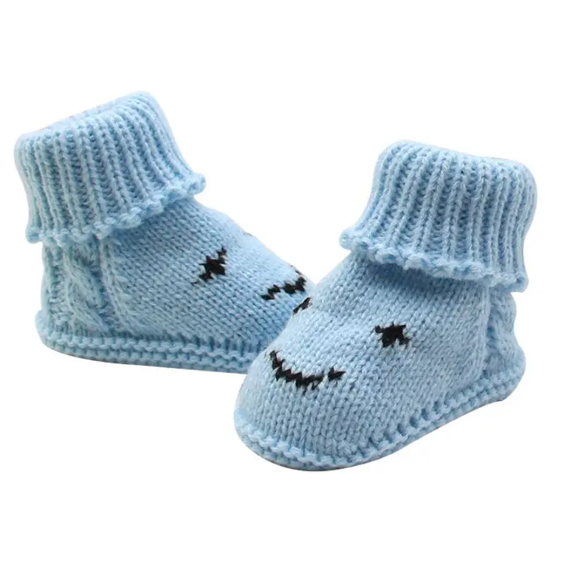 

0-6M Newborn Baby Knitted Boots Wool Handmade Shoes Cute Smiley Face Snow Boots