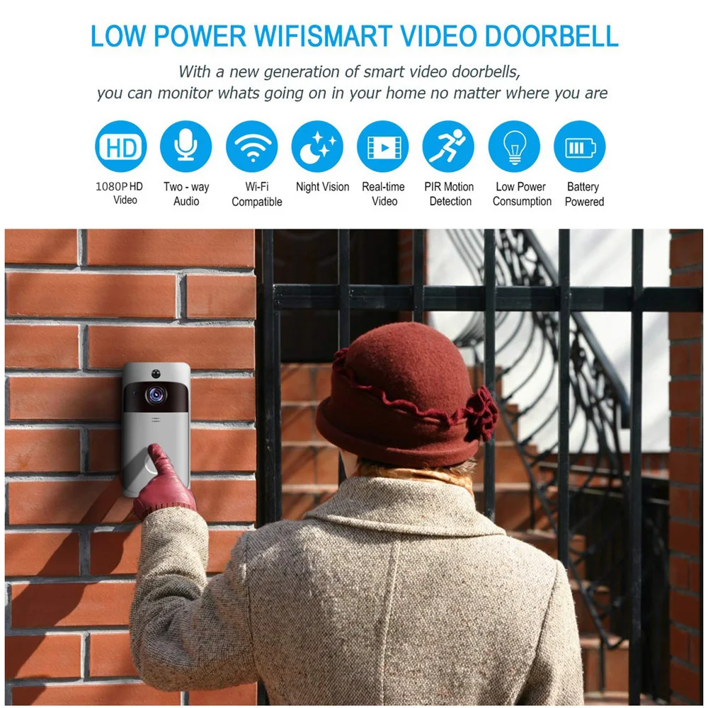 Умный дом WiFi дверной звонок 1080P HD камера безопасности с двухсторонним аудио PIR детектор движения ИК ночного видения беспроводной дверной Звонок