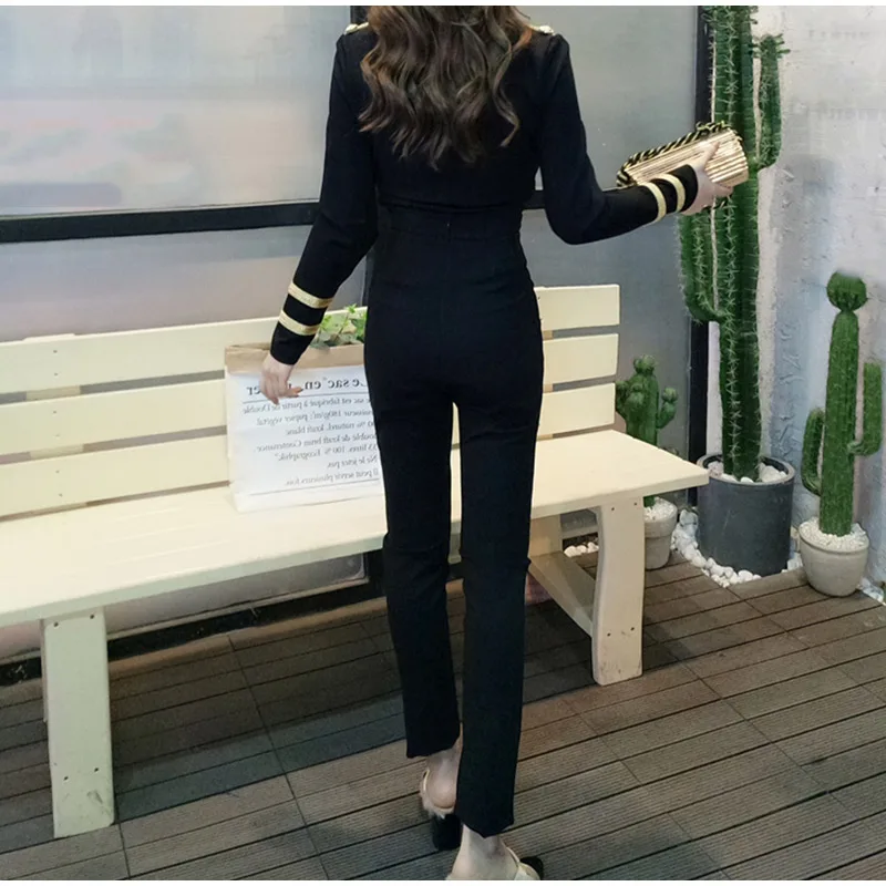 Autumn Women Jacket and Suit Short Trench Jacket Flare Pants Suit Front Zip Celebrity Party Club Long Sleeve Coats Sets