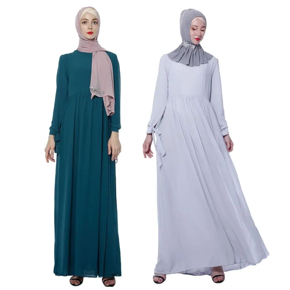 

Muslim Women Abaya Chiffon Long Maxi Dress Jilbab Islam Turkey Cocktail Party Arab Draped Design Long Sleeve Dress 2019 Fashion
