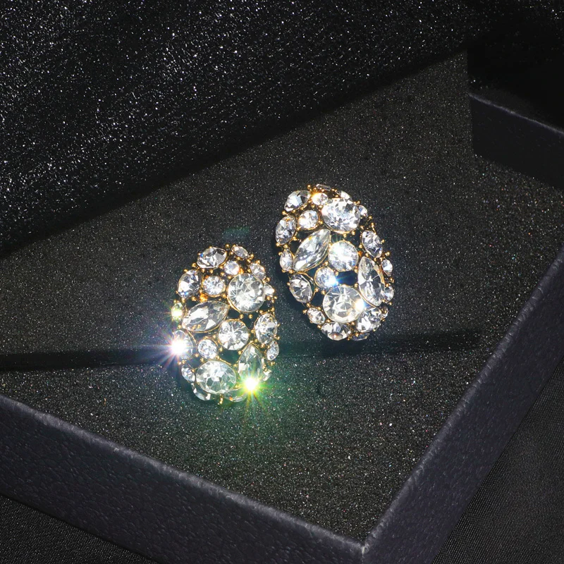 Женские винтажные серьги гвоздики с кристаллами роскошные элегантные массивные