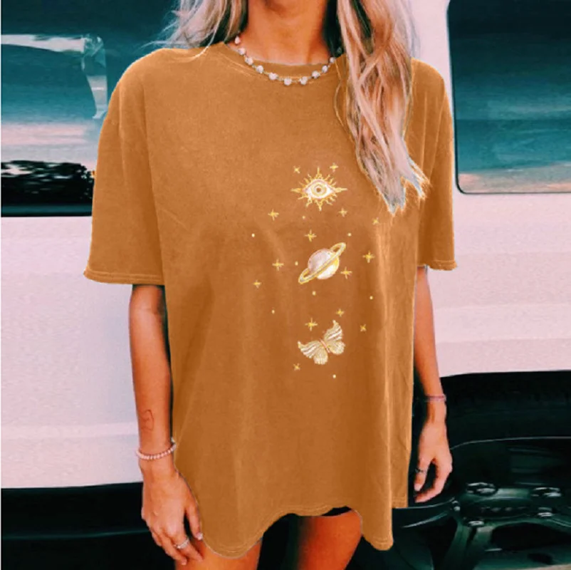 

Geometric Funny Sun Print Vintage T Shirt for Women Short Sleeve Streetwear Casual T Shirt Fashion Tops Summer Plus Size Clothes
