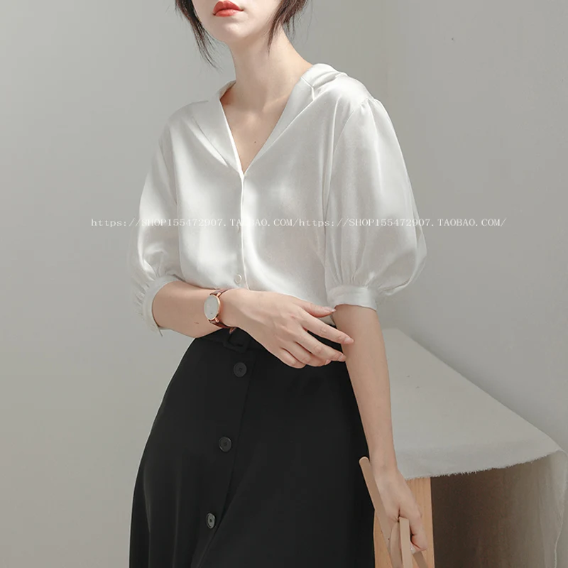 Шифоновая атласная белая рубашка Женский дизайнерский нишевый Топ Sense Новинка
