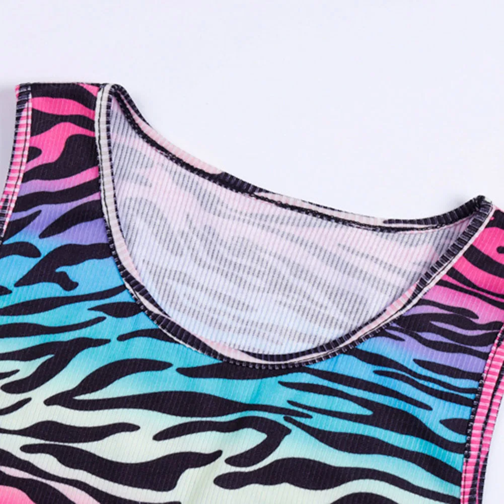 Майка без рукавов в стиле панк с принтом Зебра для девочек летний ребристый