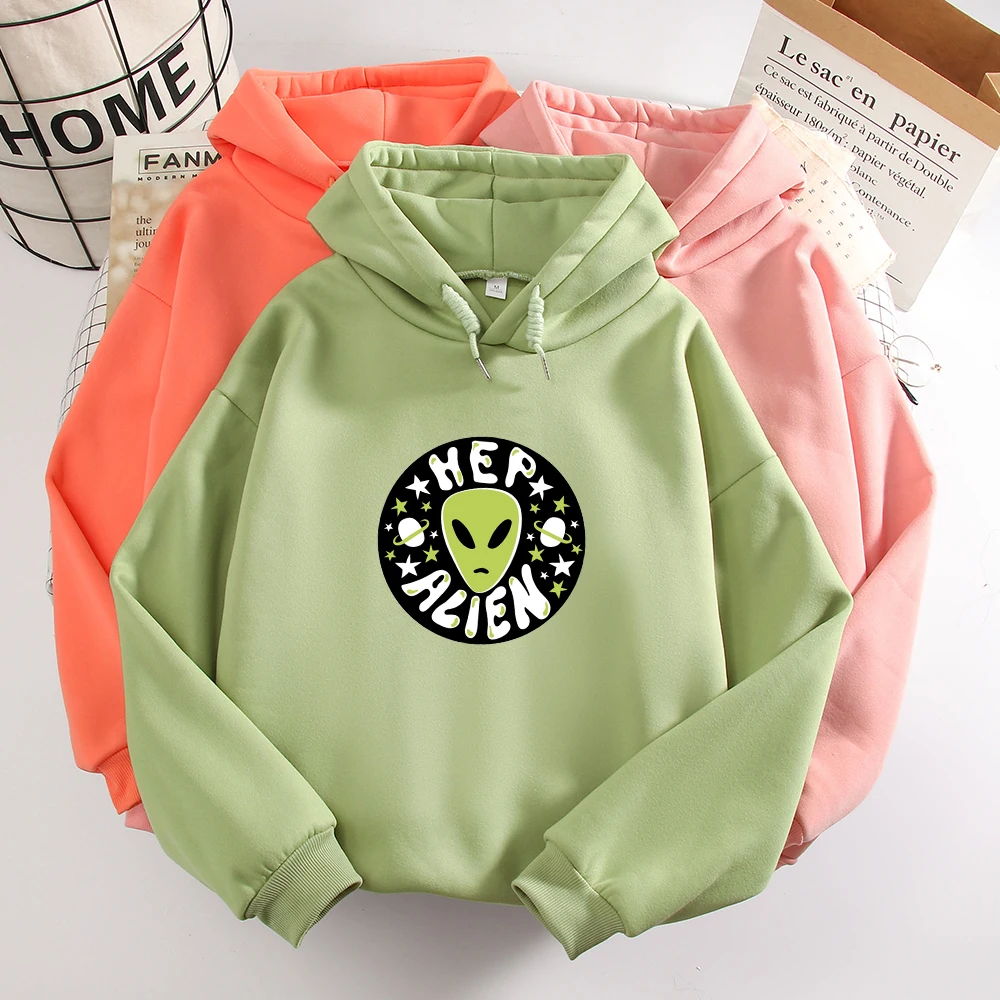 Cute Alien Hoodie Aesthetic Clothes Oversized Graphic Hoodies Women Letter Vintage Long Sleeve Top Harajuku Sweetshirt for Girls