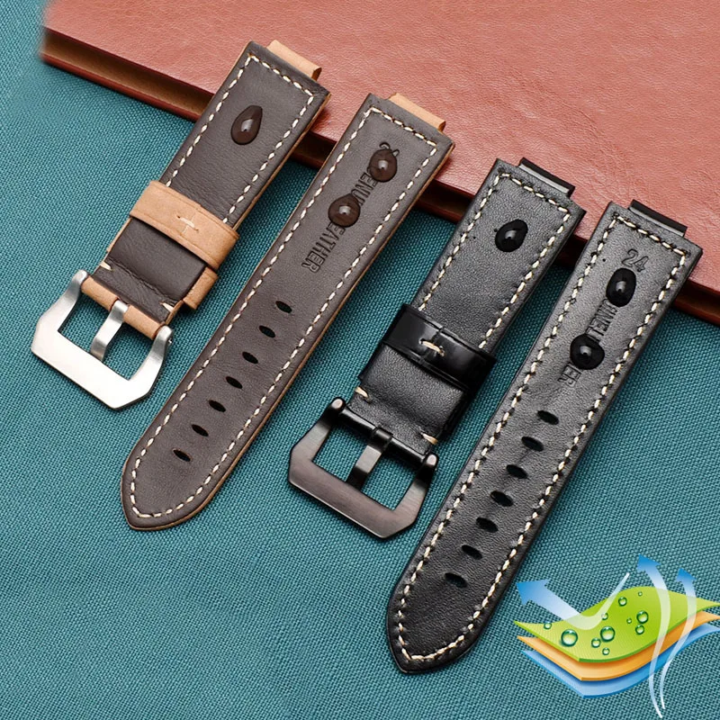 Cow leather watchband for Casio G-SHOCK GST-B200 GST-B200D Series watches men's strap 24*16mm lug end  black bracelet