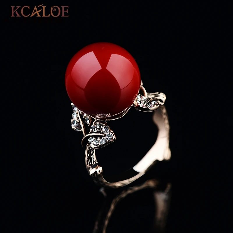 KCALOE кольца с натуральным камнем красный коралл розовое золото цвет Bijoux Femme Винтаж резной кристалл обручальное кольцо из Стразы ювелирные изделия Anel