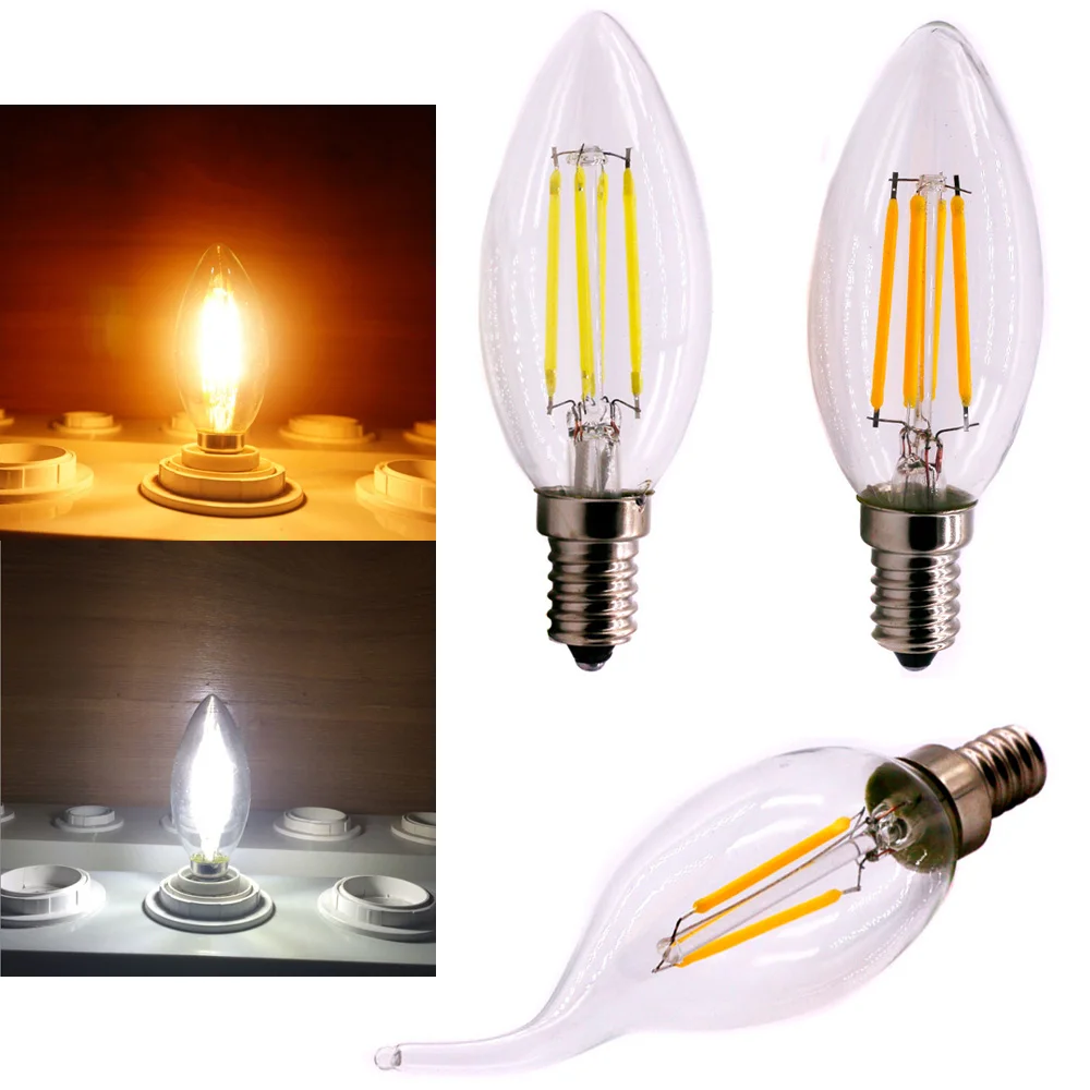 110 V/220 V E14 E12 COB светодиодный люстры лампы в форме свечи/кончик пламени нити