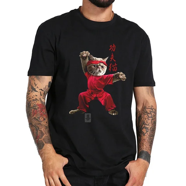 

kungfu cat 2019 Hip Hop Funny T Shirt Streetwear T-Shirt Men Summer Cotton Harajuku Tshirt Short Sleeve Tops Tees