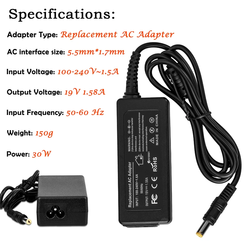 Бесплатная доставка! 19V 1.58A 30W AC адаптер Зарядное устройство для Acer Aspire One AOA110 AOA150 ZG5