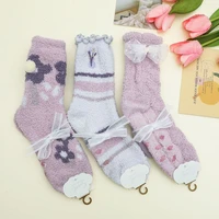 ladies socks winter animal embroidery coral velvet thickened womens socks sleep home socks floor socks glue non slip