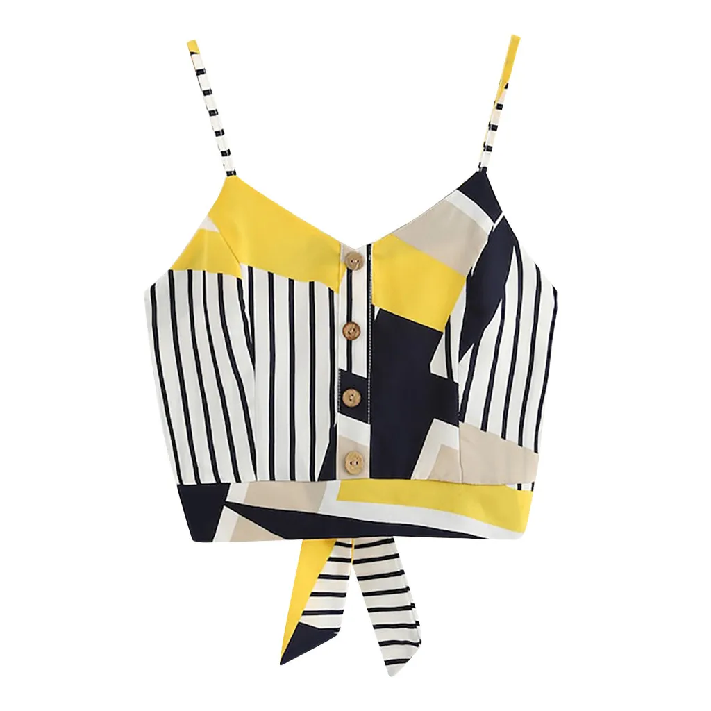 Feitong сексуальные женские короткие топы в полоску с галстуком-бабочкой на спине