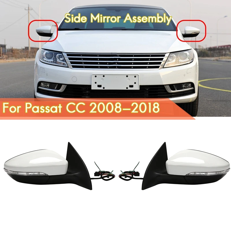 

Side Rear View Mirror Assembly Power Heated Folding Turn Signal 9 Wires for Passat CC 2008-2018 RH White