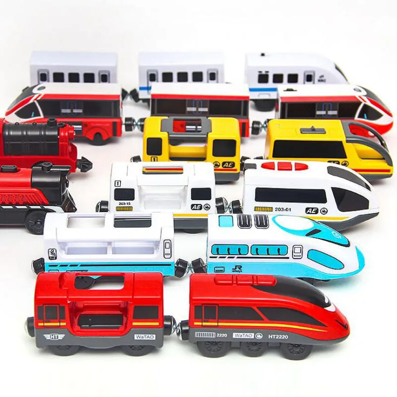 Новая деревянная железная дорога набор электрических поездов игрушки модель