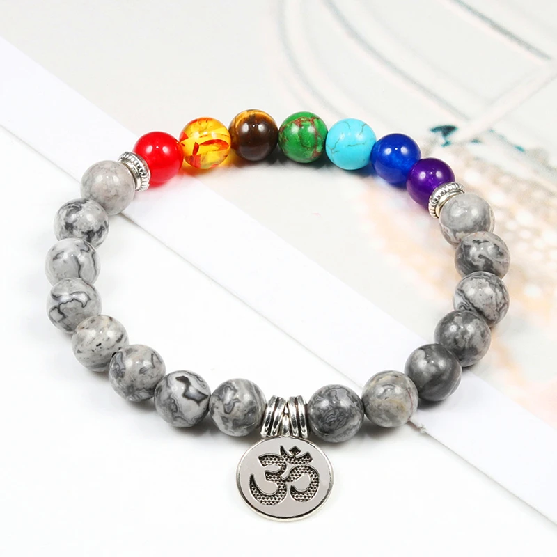 Мужской браслет из 7 бусин чакры натуральная черная лава кулон тигрового глаза с