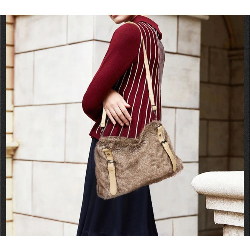 Осенние и зимние новые модные сумки популярная женская меховая сумка тренд дикая