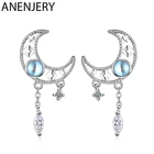 Женские серьги-подвески ANENJERY, 925 пробы, серебряные, элегантные, с полой луной, цирконием, с кисточкой, с серьга с лунным камнем, S-E1013