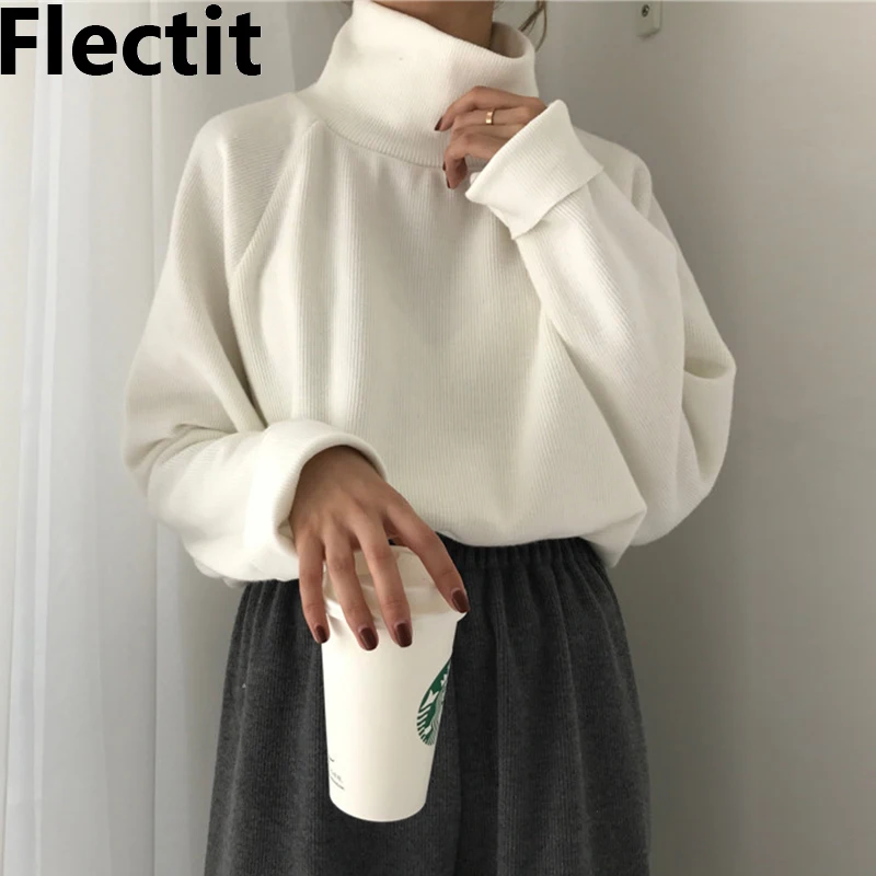 

Джемпер Flectit с высоким воротником, свитер, пуловер с длинным рукавом, модные корейские Базовые Женские топы