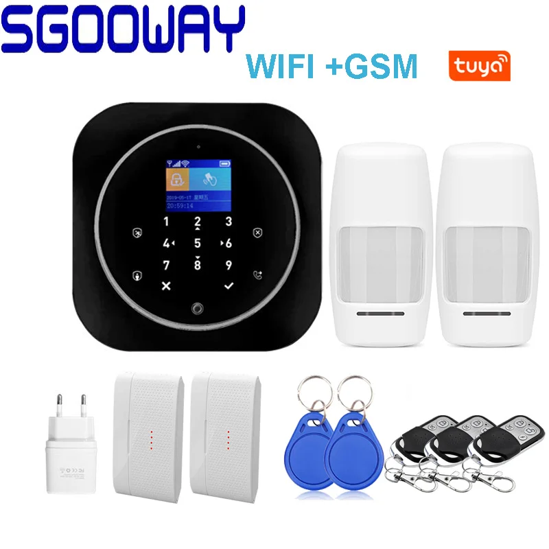 Set D Sgooway сенсорная клавиатура Tuya Smart Life WI-FI GSM домашняя система охранной сигнализации Беспроводной с IP видео Камера Alexa Google Home - Цвет: Set D